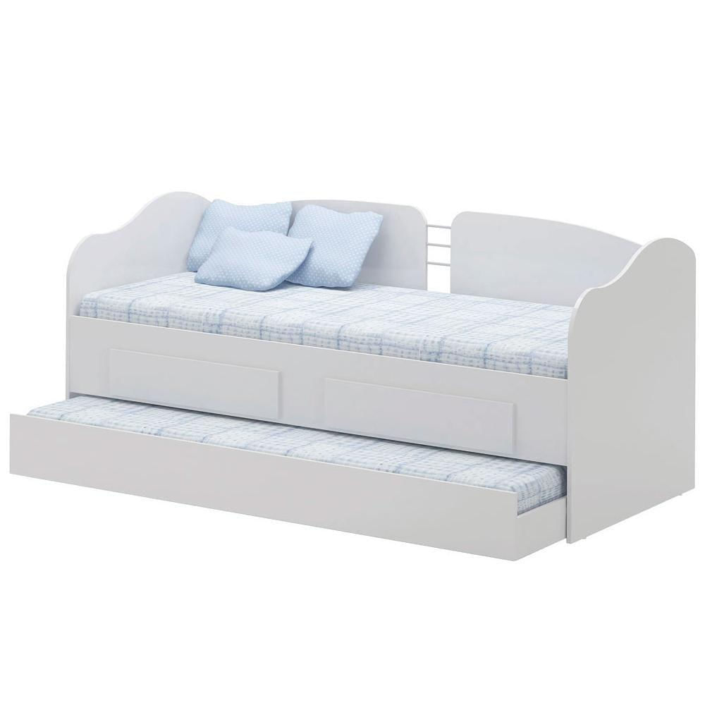 Sofá Bicama Solteiro 2 Gavetas 193x85 Cm08 Branco Dtall Branco