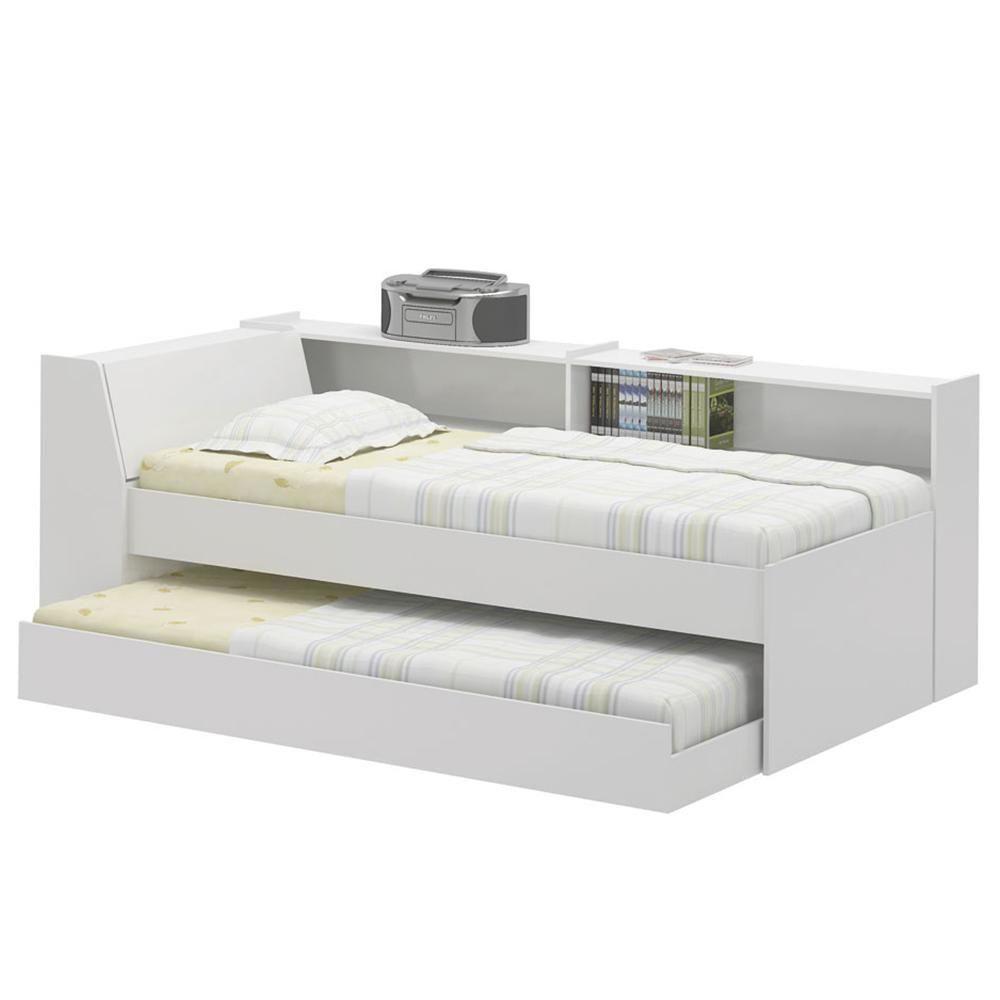 Cama Solteiro Bicama Bau Estante 2 Nichos Bb2829 Branco Dtall Branco