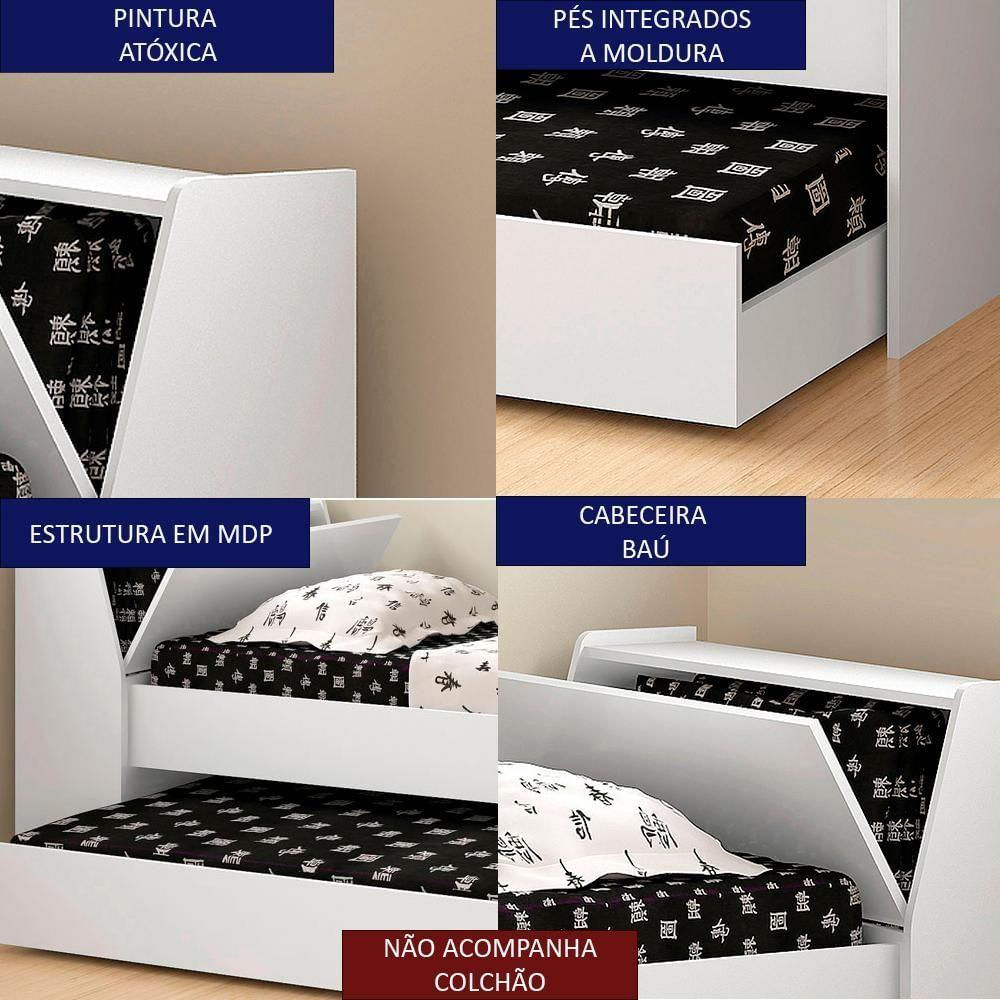 Cama Solteiro Bicama Cabeceira Bau 220x88 Bb28 Branco Dtall Branco