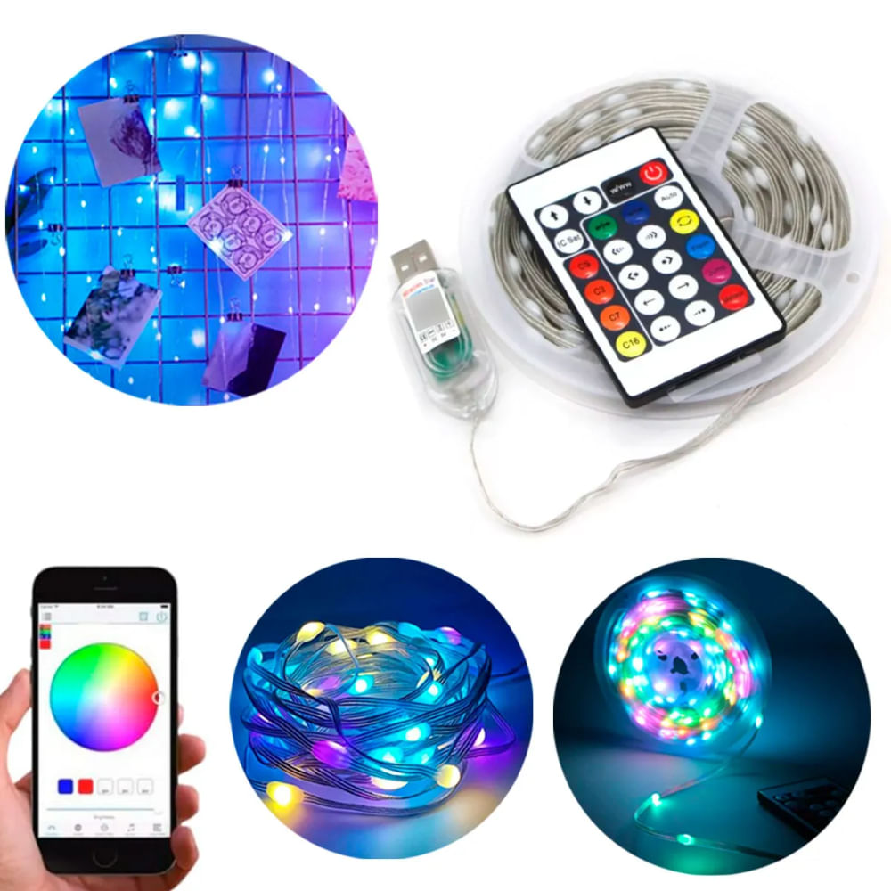 Fio LED 10 Metros Decorativo 100 LEDs com Controle Remoto e Modo de Controle via APP