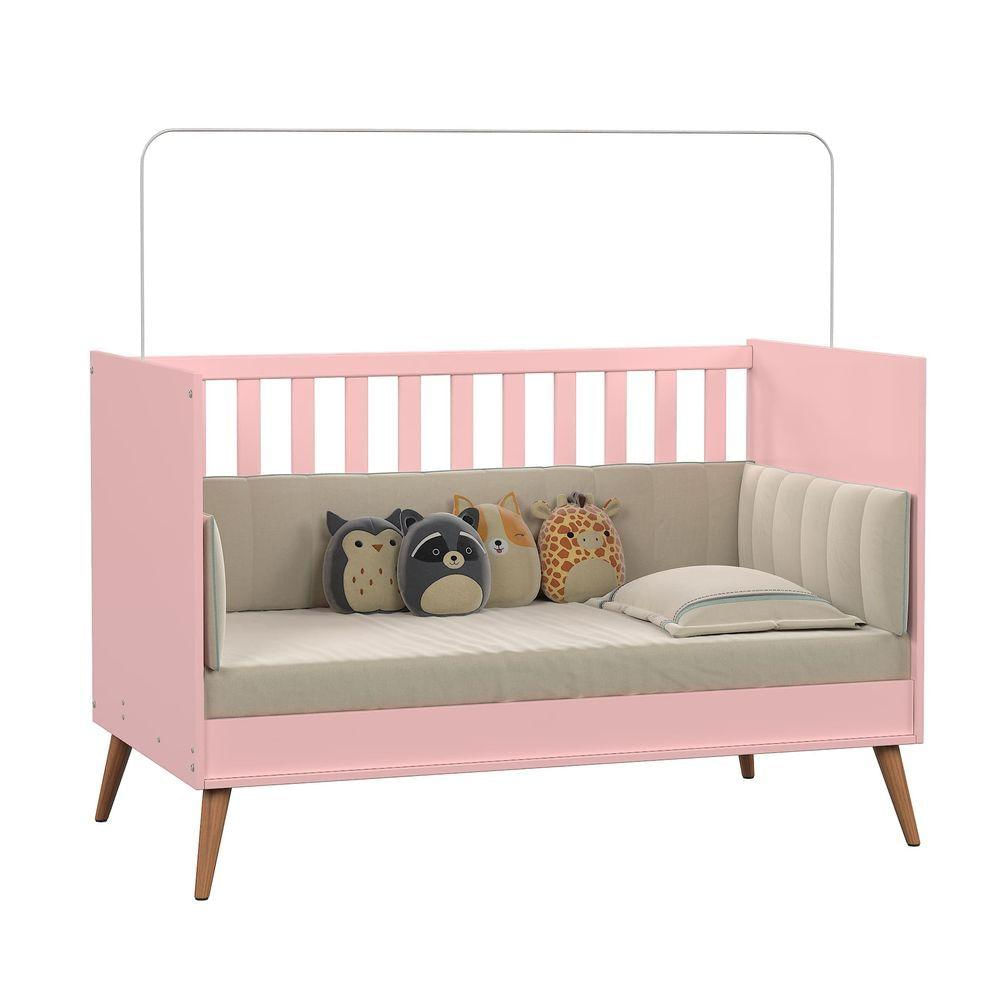 Mini Berço Multifuncional Cama Americano Retrô Com Grade De Proteção Removível Para Quarto De Bebê Menina Cor Rosa