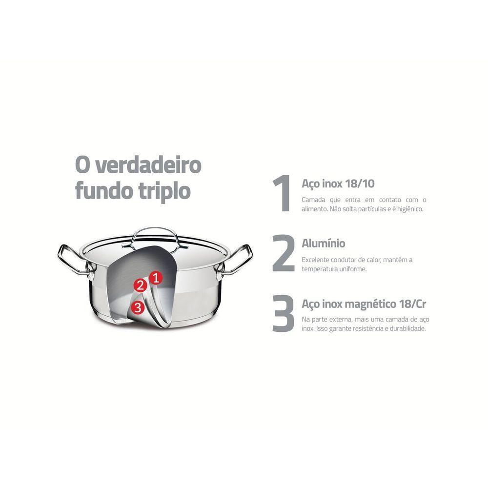 Panela Tramontina Professional Em Aço Inox Com Tampa 24 Cm 4,7 L