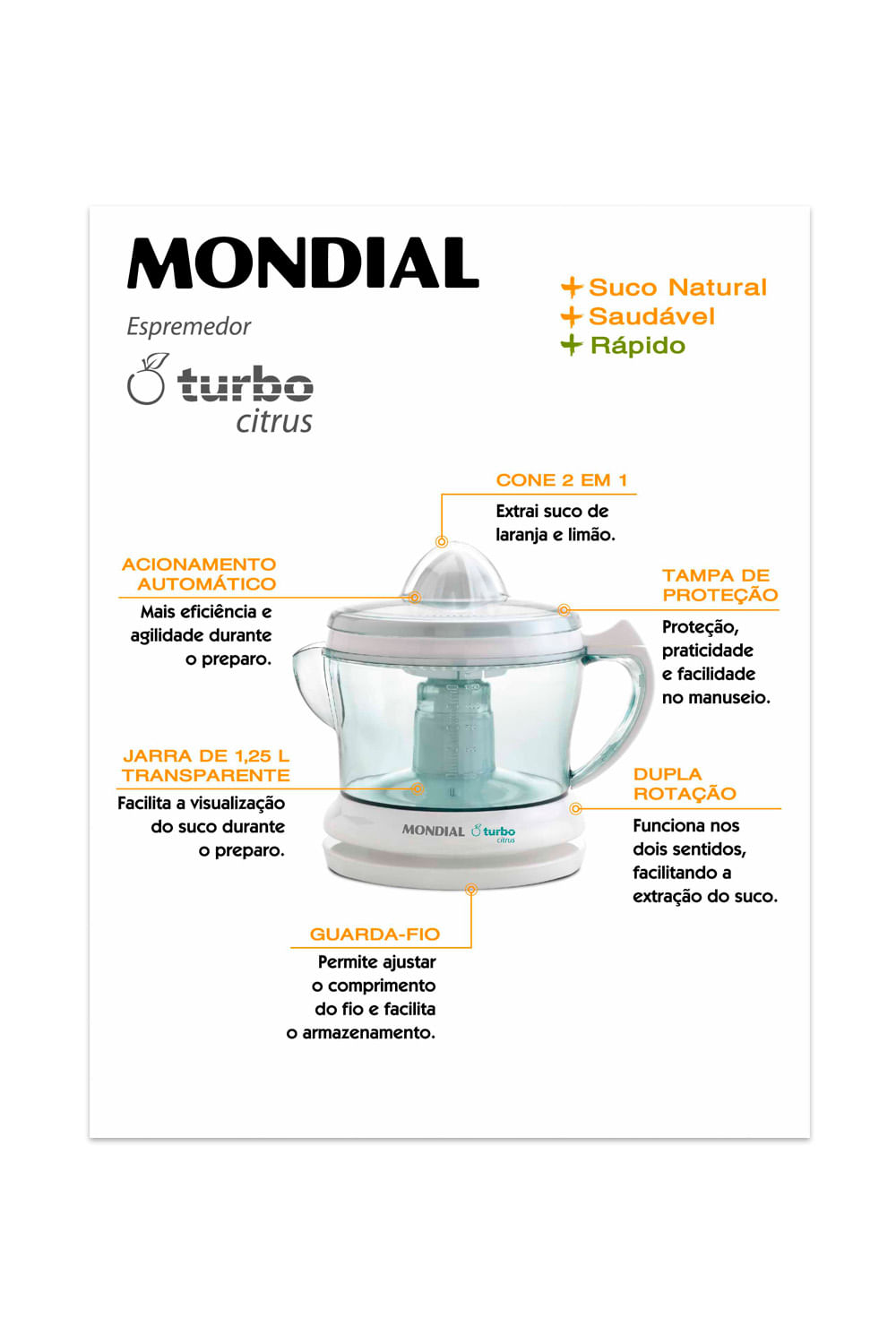 Espremedor de Frutas Mondial Citrus E01 1,25L Branco 25W - 110V