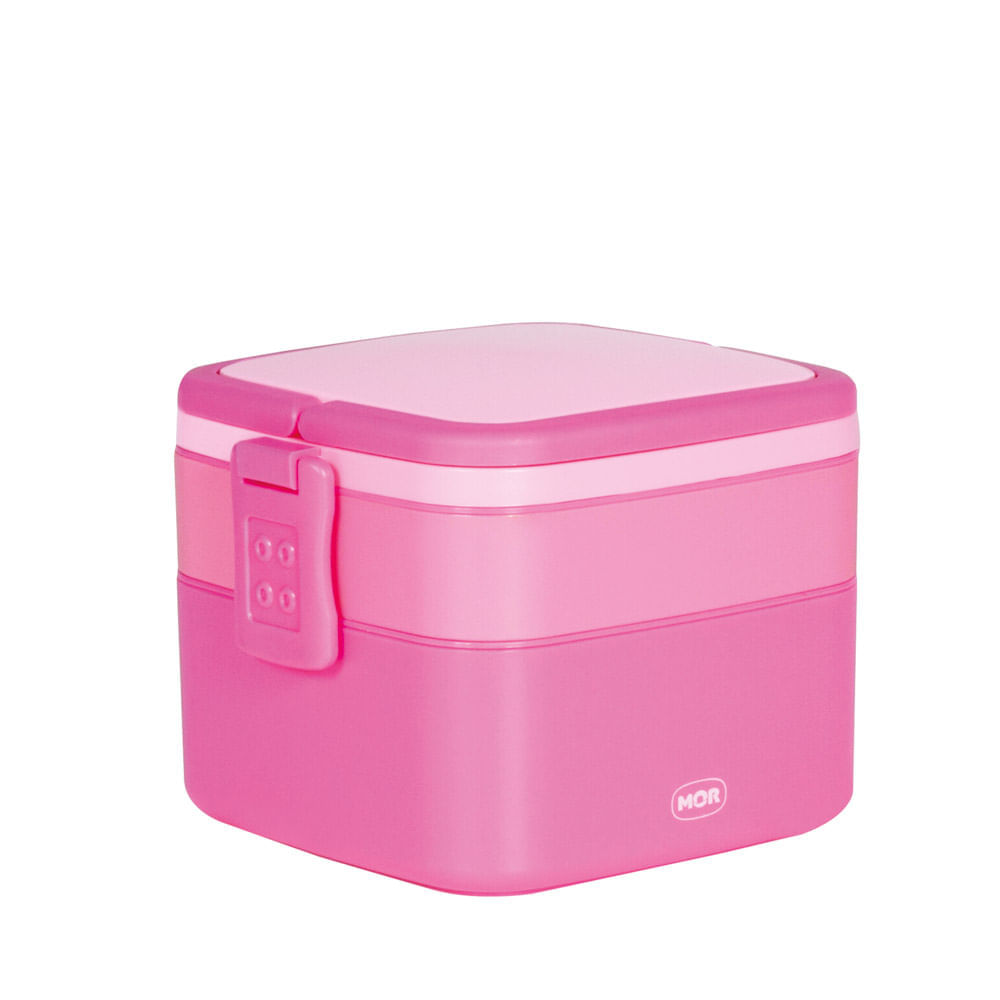 Pote Marmita 2 Andares Quadrado com Alça - Rosa