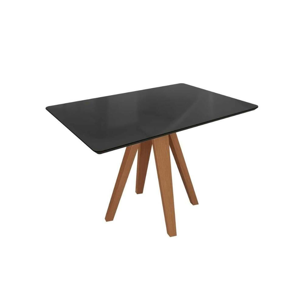 Mesa Para Cozinha Duna Madeira Maciça Com Tampo Madeirado Com Vidro 80x120cm Carvalho Preto Fosco Vidro Preto Kappesberg