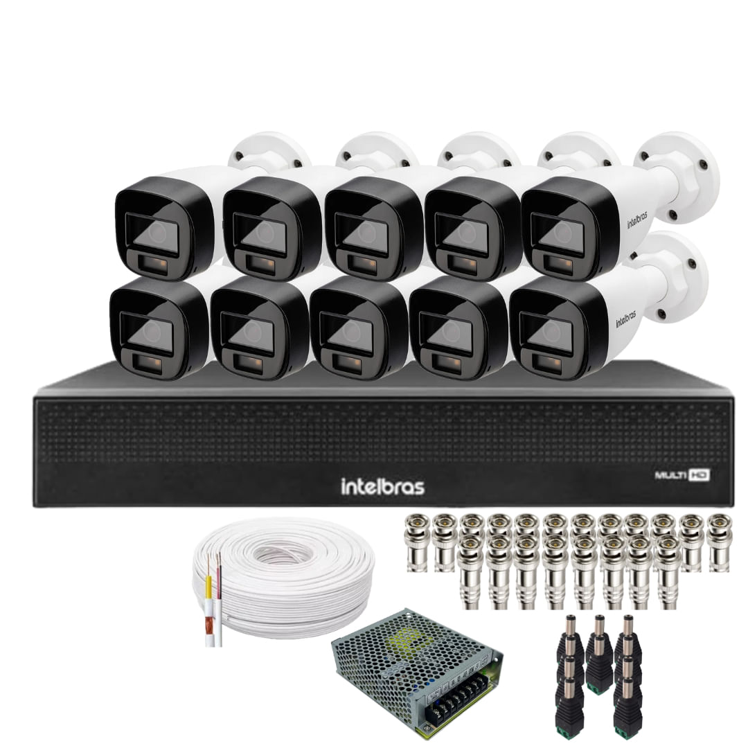 Kit 10 Câmeras Intelbras 1120b Full Color, Dvr 16ch Mhdx 1016c  Sem Hd