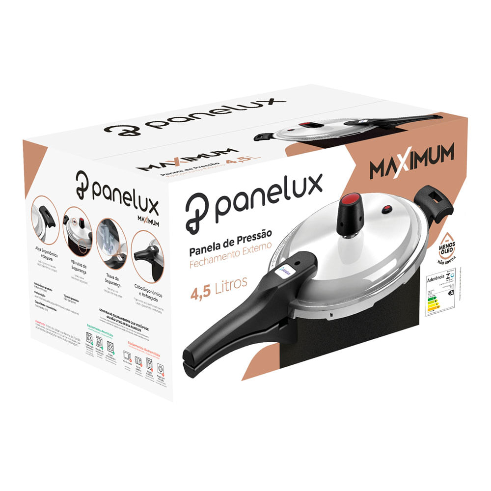 Panela de Pressão Panelux com Fechamento Externo Antiaderente Preta 4,5L