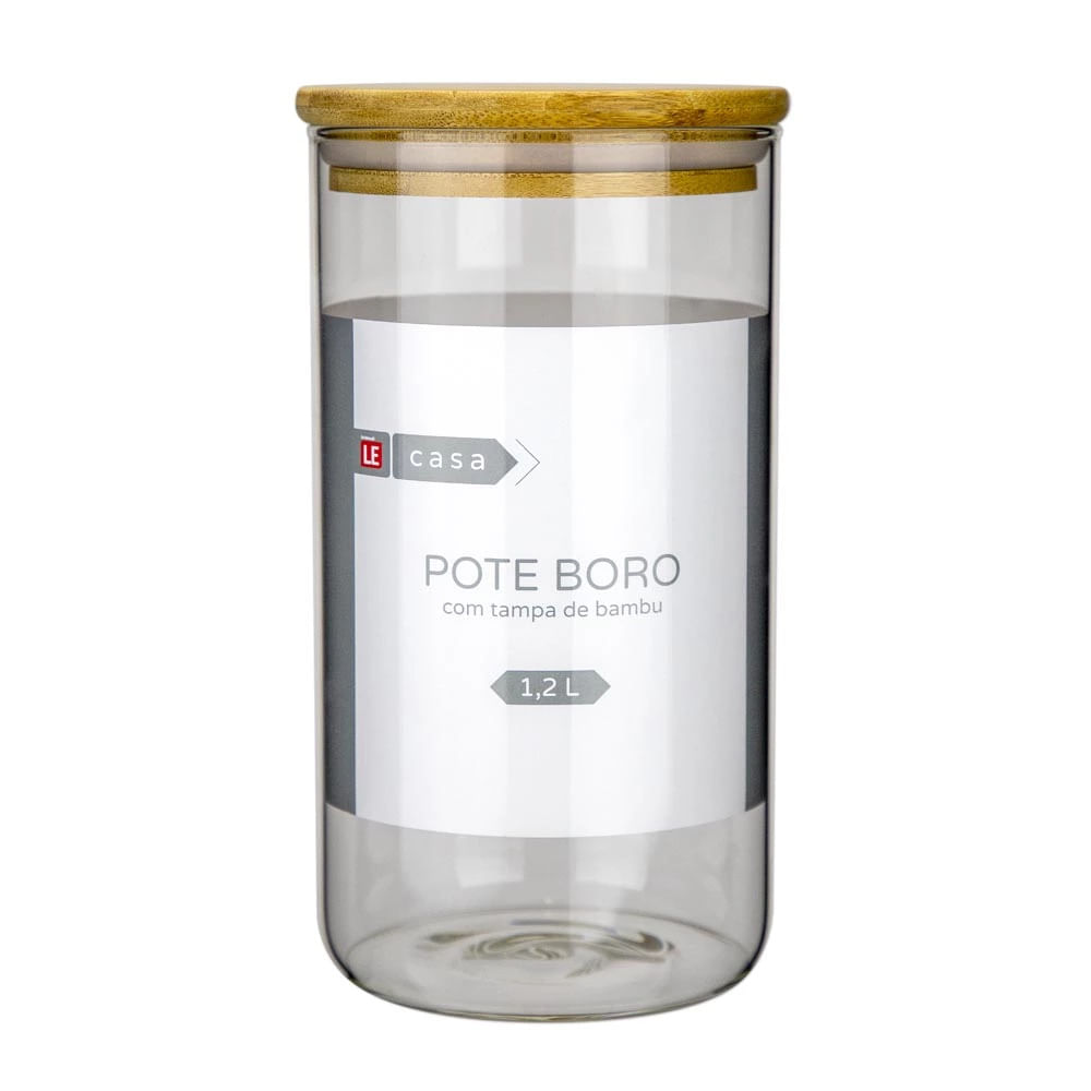 Pote para Mantimento Cazza em Vidro Borosilicato Hermético com Tampa Bambu 1,2L