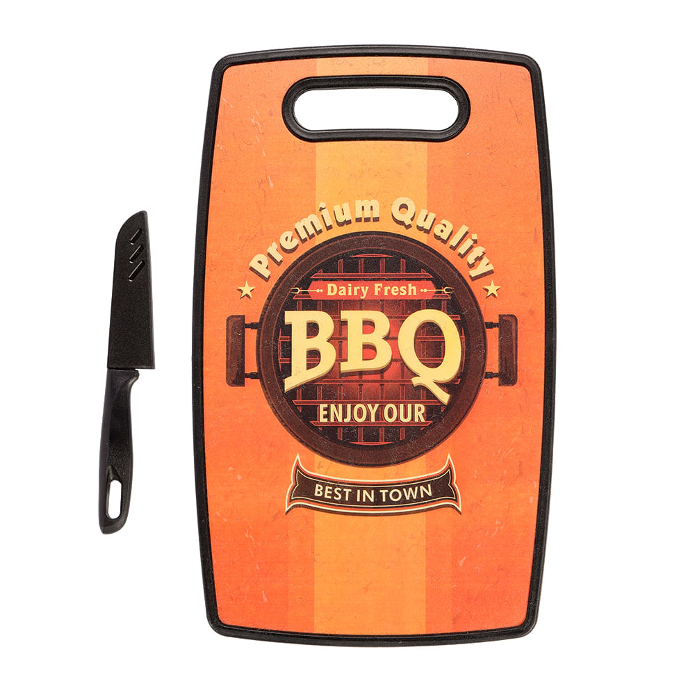 Tábua de Corte Le BBQ em Plástico Amarelo com Faca 37x23cm