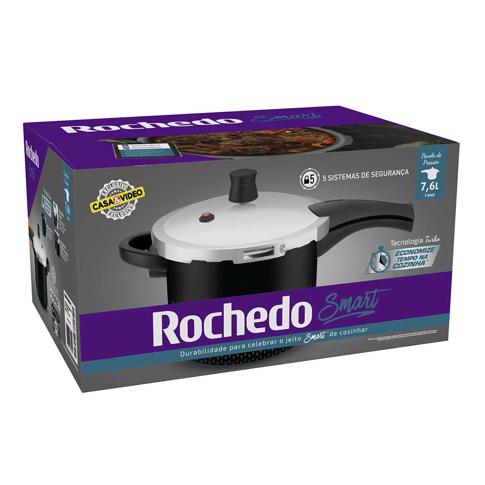 Panela de Pressão Rochedo Smart Antiaderente com Fechamento Externo 7,6L