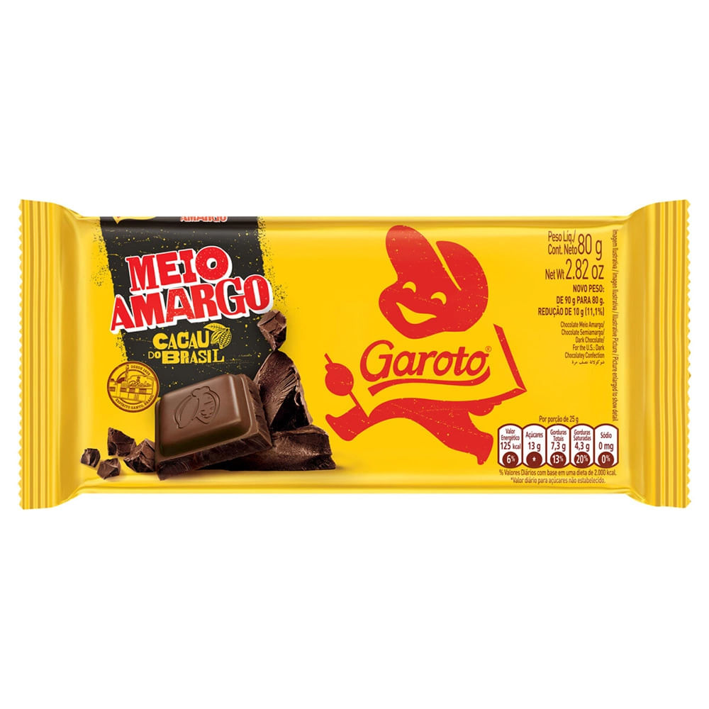 Chocolate Garoto Meio Amargo 80g