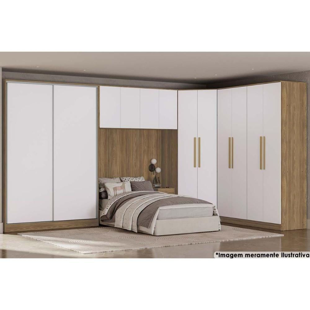 Módulo De Quarto Casal Closet De Canto Oblíquo Adapt N531 C- 2 Portas Branco-nogueira - Kappesberg