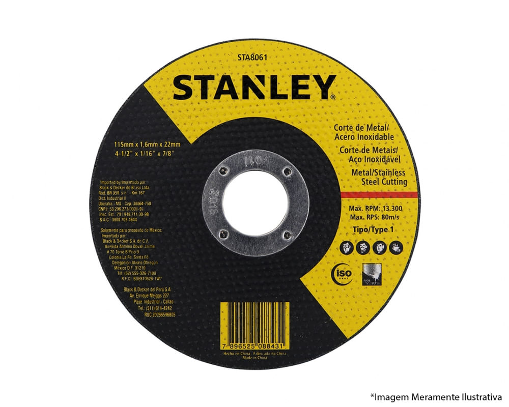 Disco Corte Inox Stanley 4.1/2X1,0X7/8 Sta8061