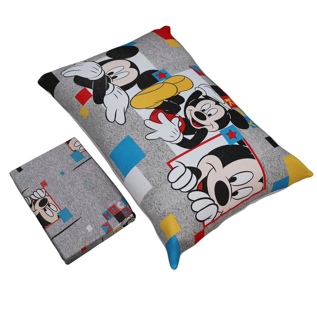 Jogo de Cama Portallar Solteiro Joy Malha Mista Estampado Disney Retrato Do Mickey 2 Peças Cinza