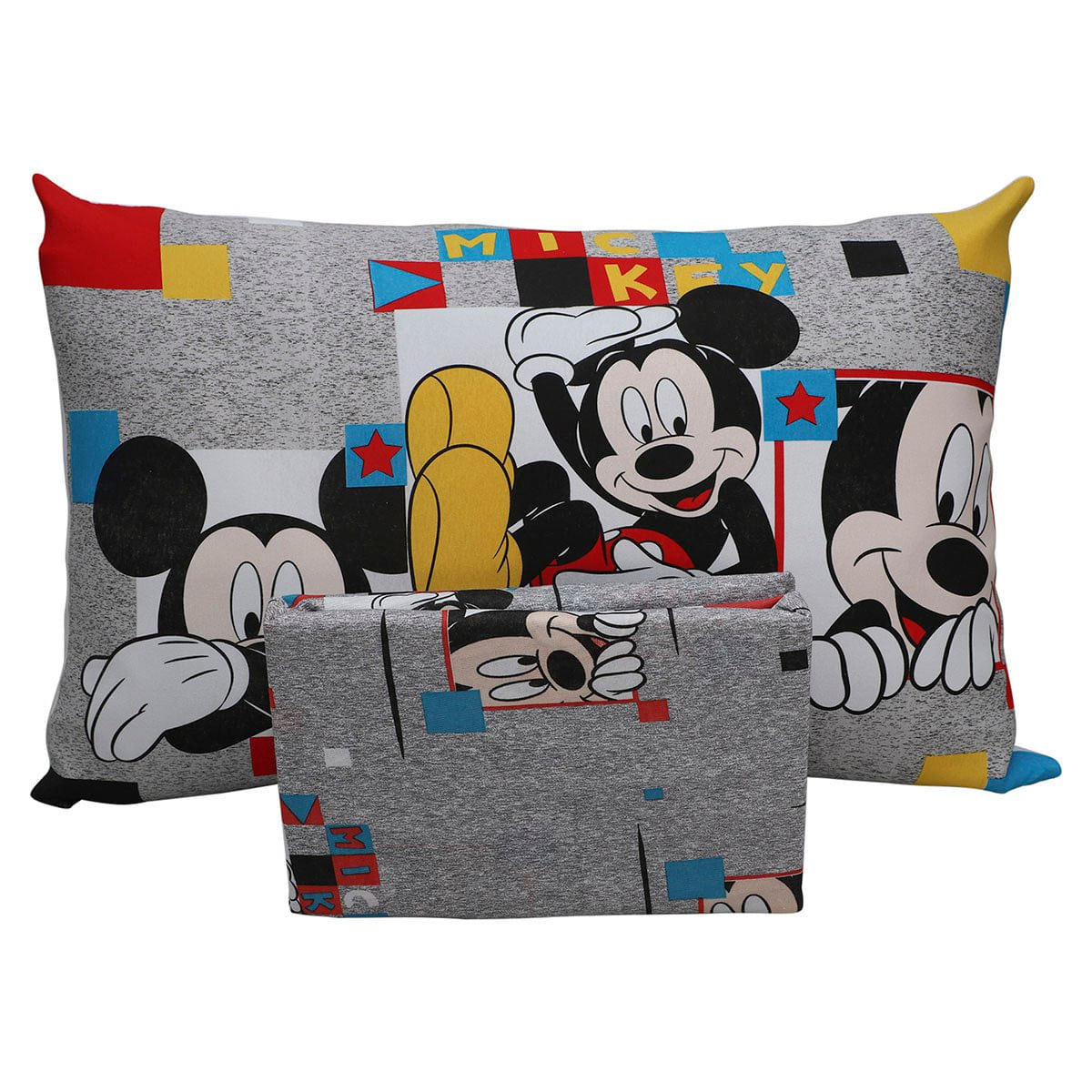 Jogo de Cama Portallar Solteiro Joy Malha Mista Estampado Disney Retrato Do Mickey 2 Peças Cinza