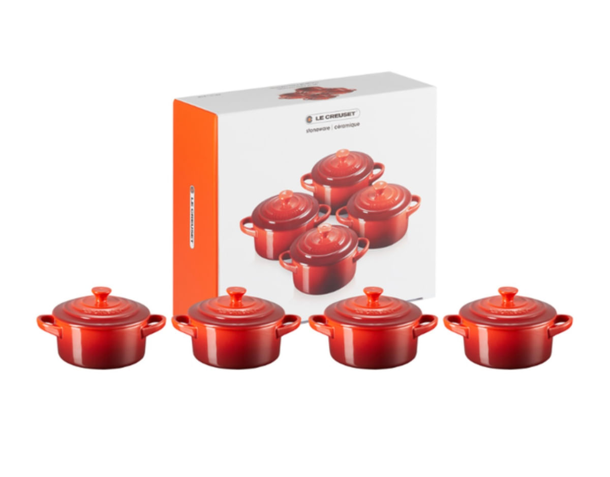 SET LE CREUSET 4 MINI COCOTTES CLASSIC 250ML 10CM EM CERÂMICA VERMELHO 79212100600000