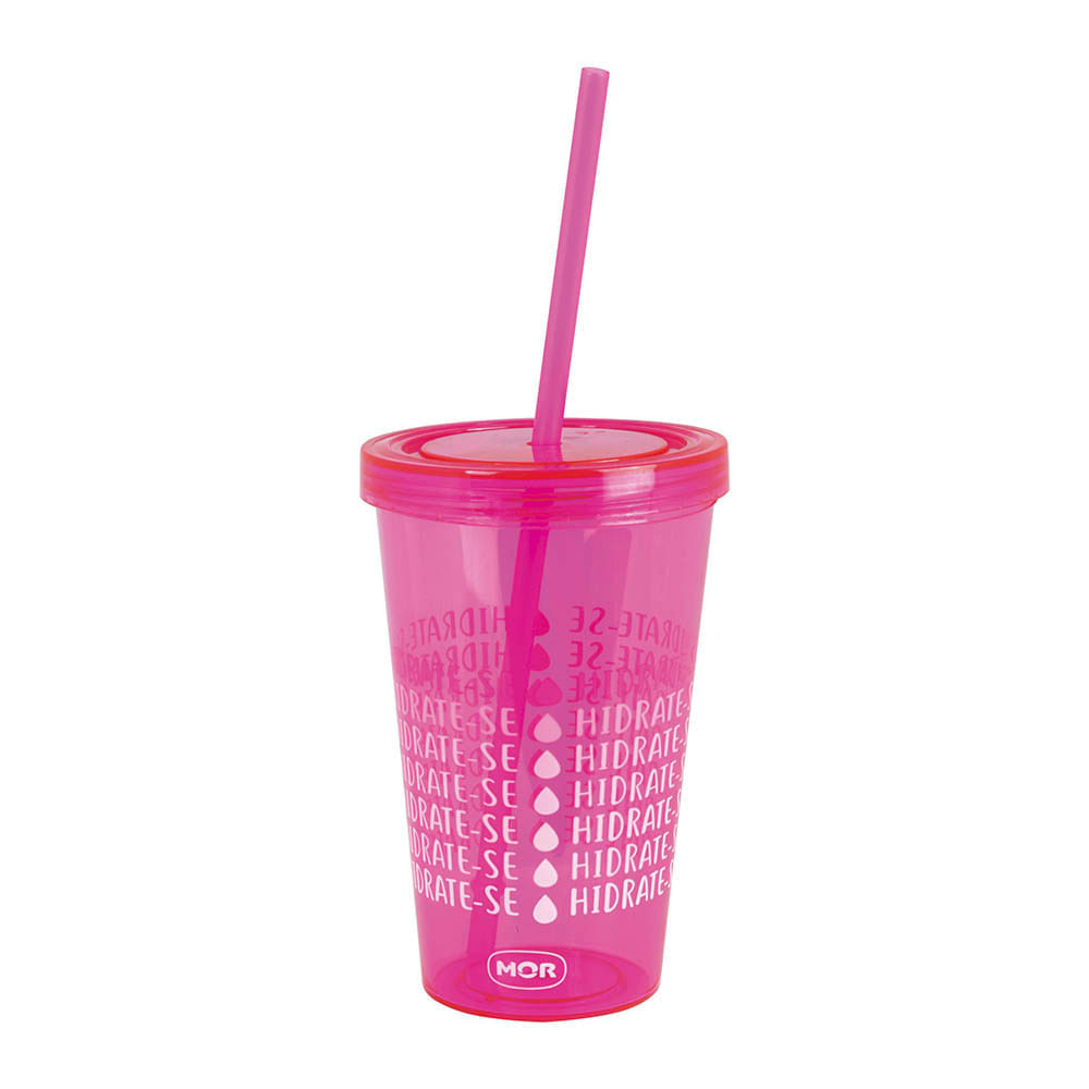 Copo com Canudo Color 625ml - Rosa