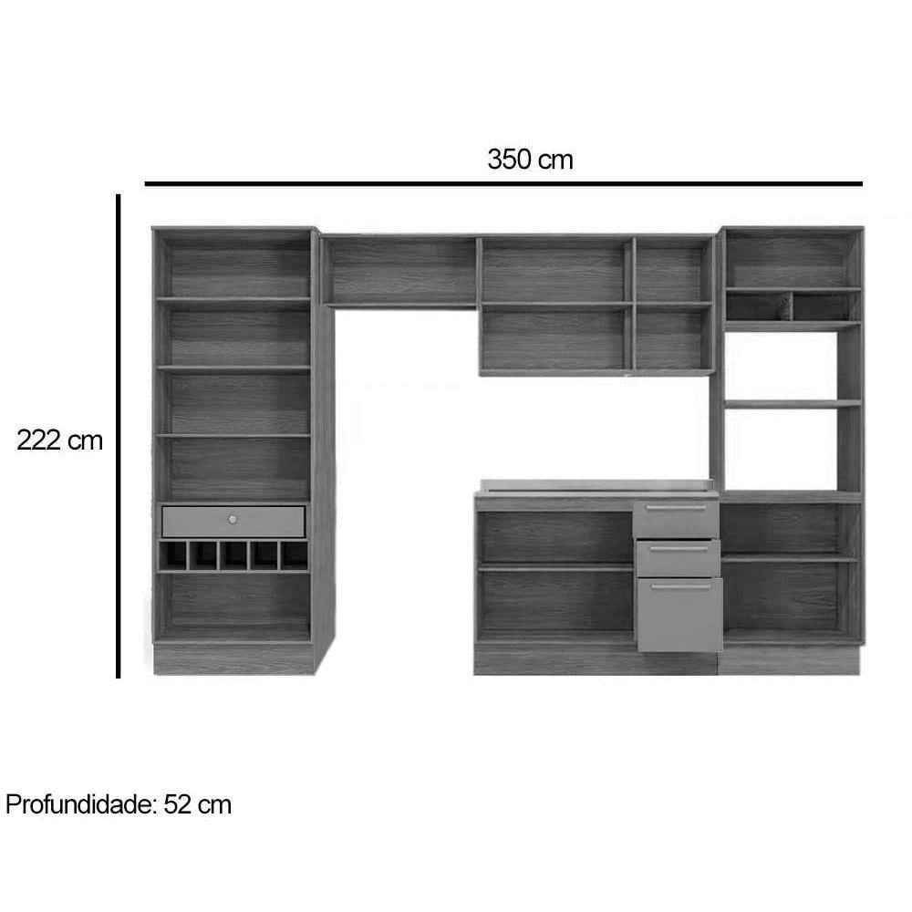 Kit Cozinha Modulada 5 Peças Botanic 6 Peças 2 Aéreos + 1 Balcão+ 2 Paneleiros + 1 Complemento M665 Nogueira Fendi