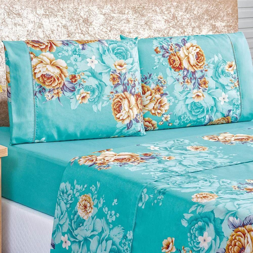Jogo De Lençol Queen 200 Fios Estampado 4 Peças Naturalle Jasmine
