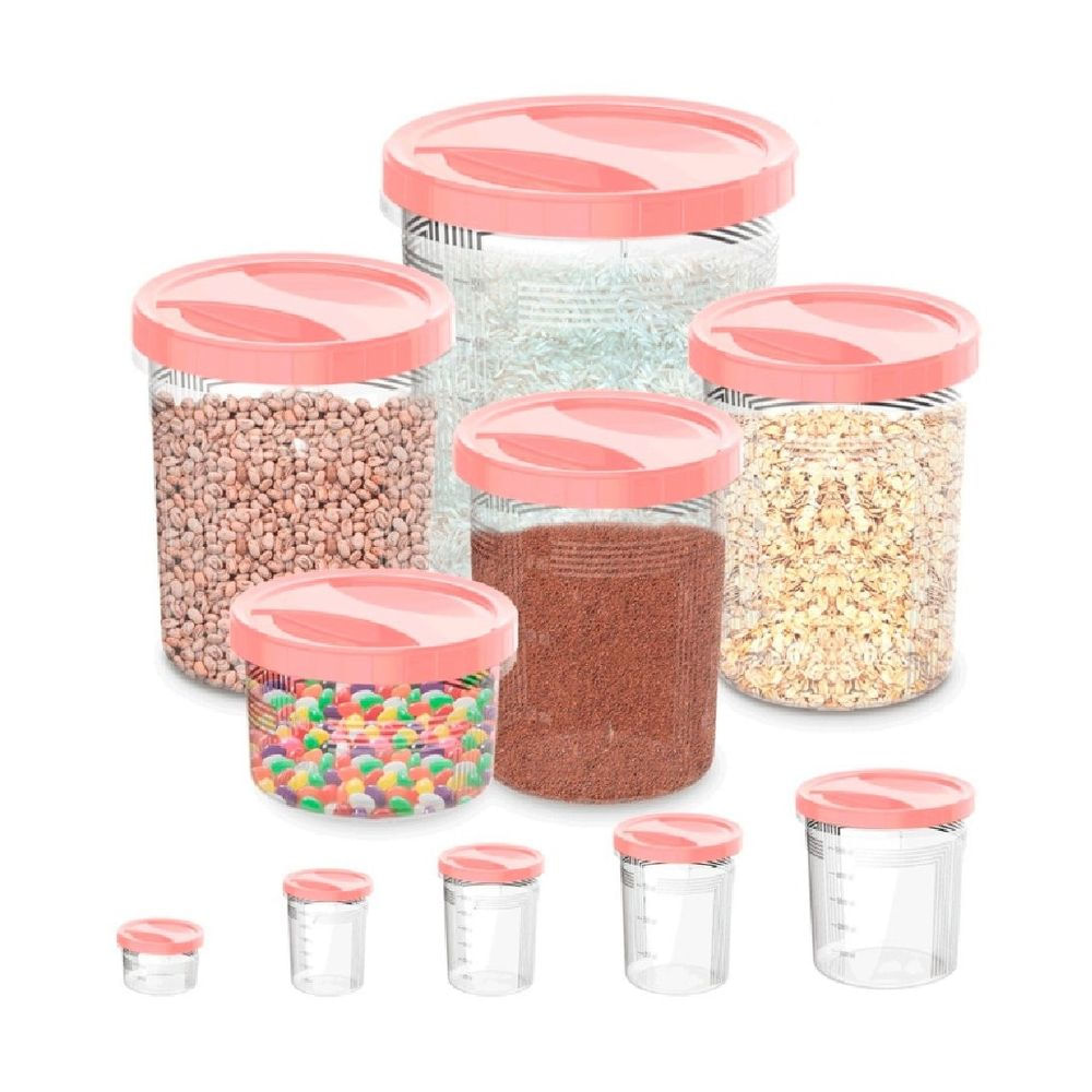 Kit com 05 Potes Rosa Organize Seus Alimentos com o Porta Mantimentos de Tampa de Rosca para Grãos Massas e Cereais