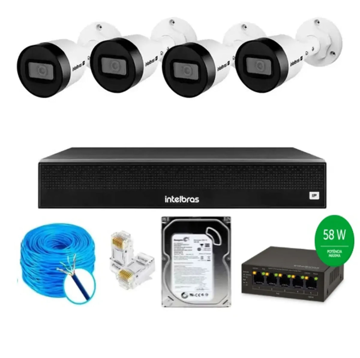 Câmeras de Segurança Vipc 1230b Intelbras kit com 4 unidades + Gravador Nvd 1404 Hd 1tb Completo