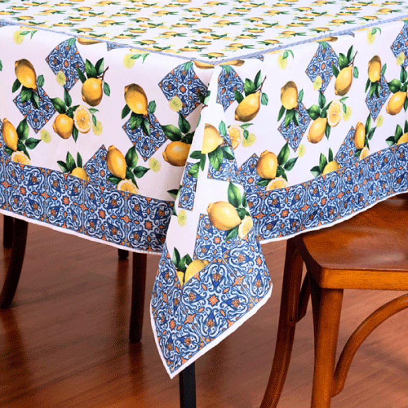 Toalha de Mesa Tropical Microfibra Estampada 1,50m x 1,50m para 4 Lugares - Limão