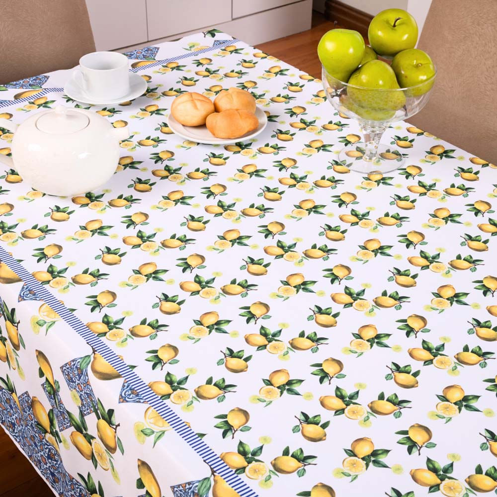 Toalha de Mesa Tropical Microfibra Estampada 1,50m x 1,50m para 4 Lugares - Limão