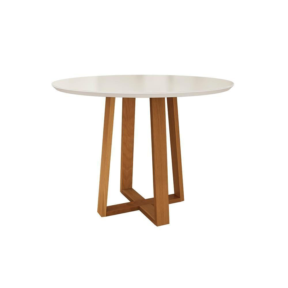 Mesa De Jantar Kappesberg Em Madeira Maciça Com Tampo De Vidro Off White 105cm