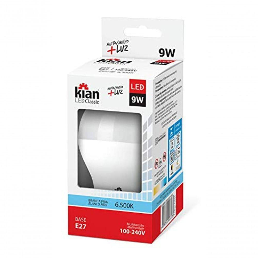 Lâmpada Led A-60 9w Bivolt E27 6.500k Luz Branca Kian