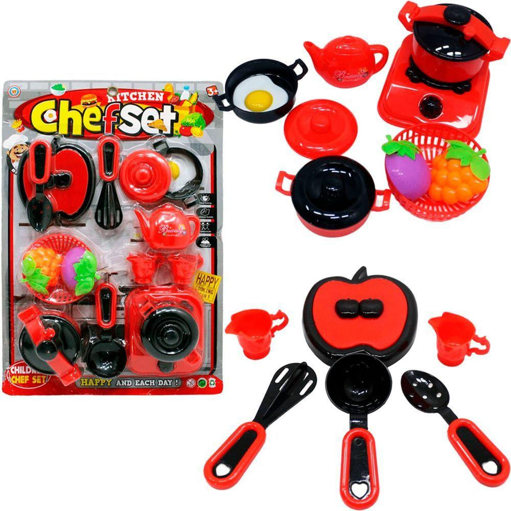 Kit Brinquedo Chefe De Cozinha Brincando De Casinha 19 Peças