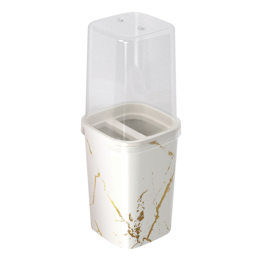 Porta Escova Plasútil Classic Decorativo Branco com Dourado