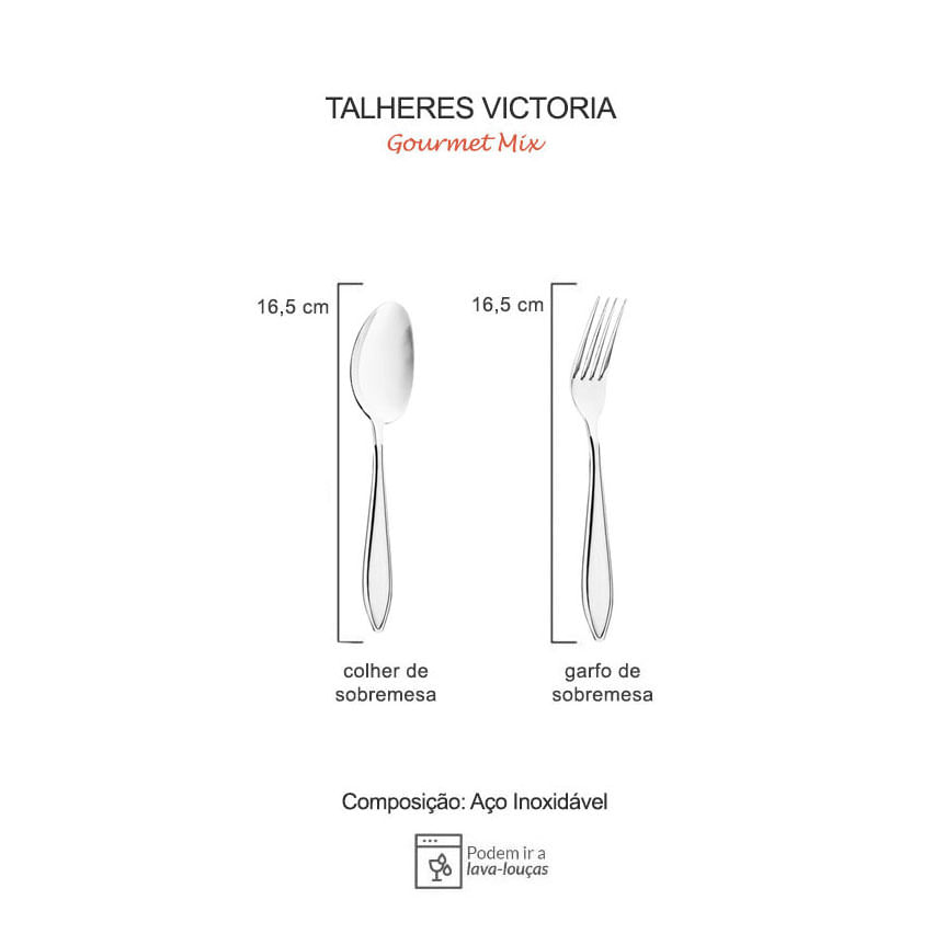 Talheres de Sobremesa Faqueiro Inox Victoria Garfo Colher 12un