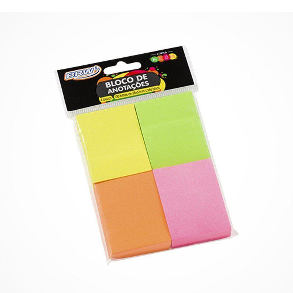 Bloco Adesivo Neon 38x51mm 4 Cores Brw