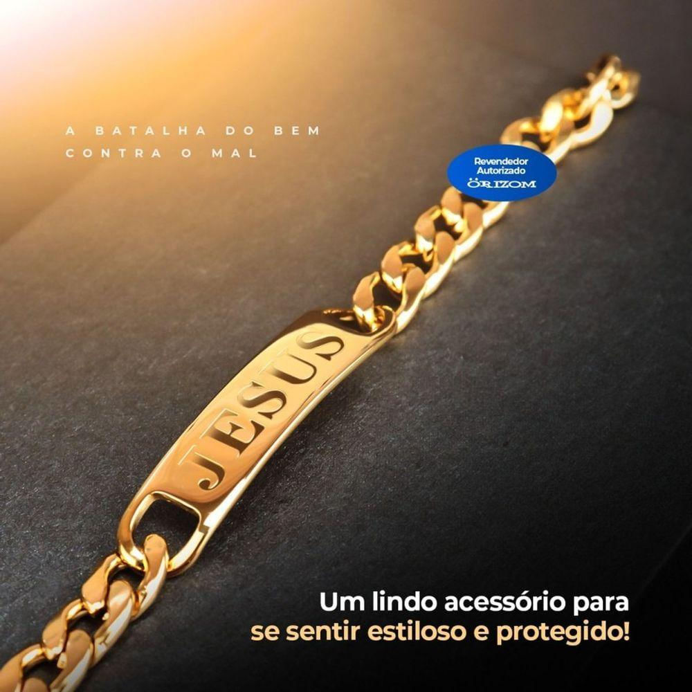 Pulseira Jesus Cristo Aço Masculina Dourada Banhada Ouro Qualidade Premium Inoxidável Presente