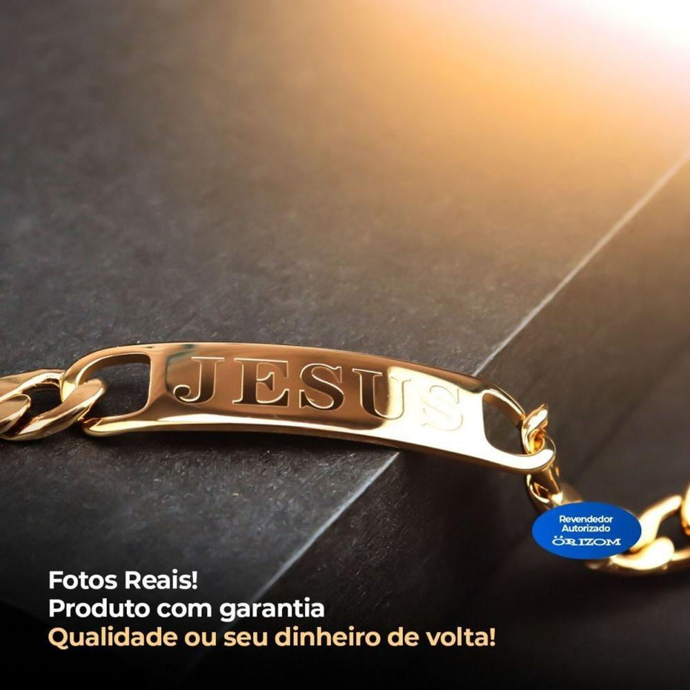 Pulseira Jesus Cristo Aço Masculina Dourada Banhada Ouro Qualidade Premium Inoxidável Presente