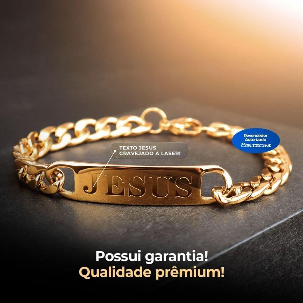 Pulseira Jesus Cristo Aço Masculina Dourada Banhada Ouro Qualidade Premium Inoxidável Presente