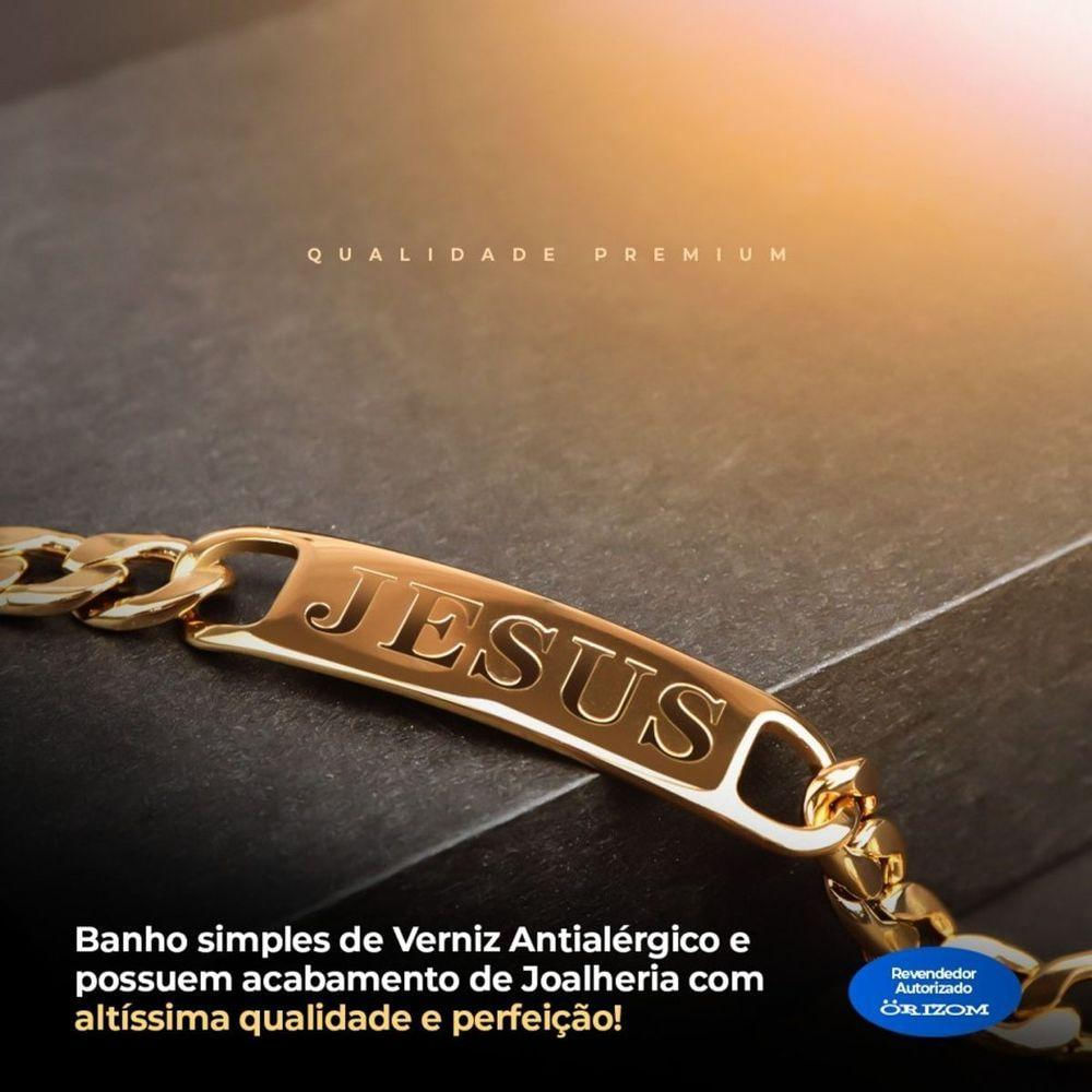 Pulseira Jesus Cristo Aço Masculina Dourada Banhada Ouro Qualidade Premium Inoxidável Presente