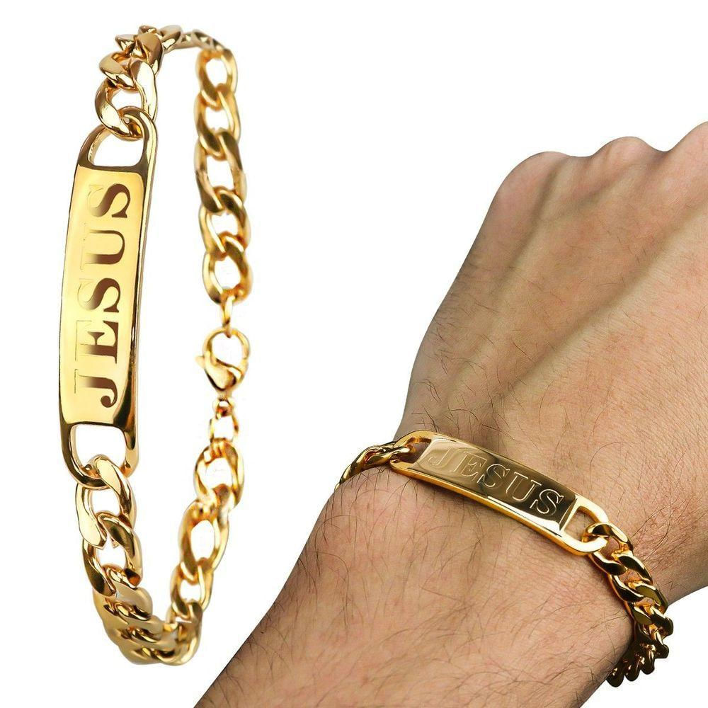 Pulseira Jesus Cristo Aço Masculina Dourada Banhada Ouro Qualidade Premium Inoxidável Presente