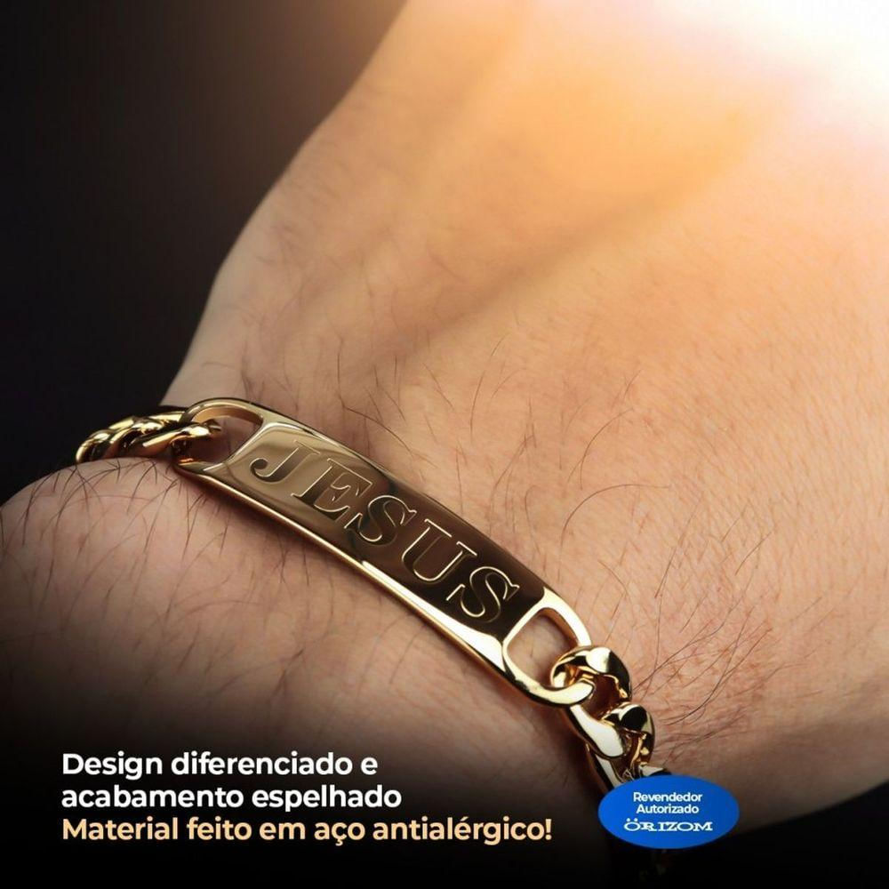 Pulseira Jesus Cristo Aço Masculina Dourada Banhada Ouro Qualidade Premium Inoxidável Presente