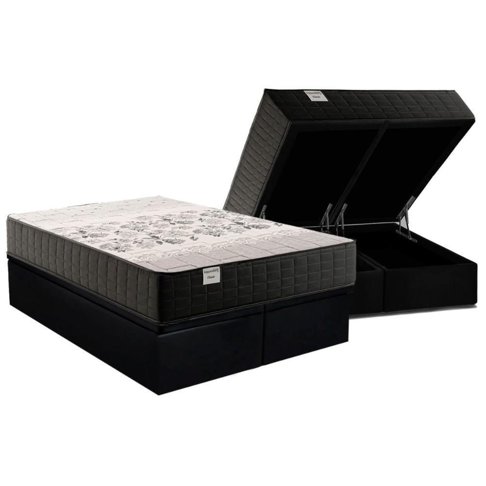 Cama Box Baú Queen: Colchão Molas Masterpocket Ensacadas Kappesberg Classic + Base Crc Suede Black (158x198)