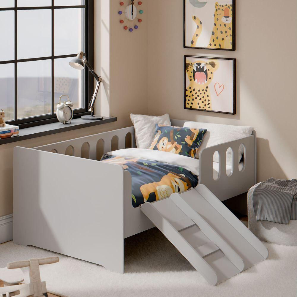 Cama Encanto Infantil Conforto Com Escada E Escorregador Cinza