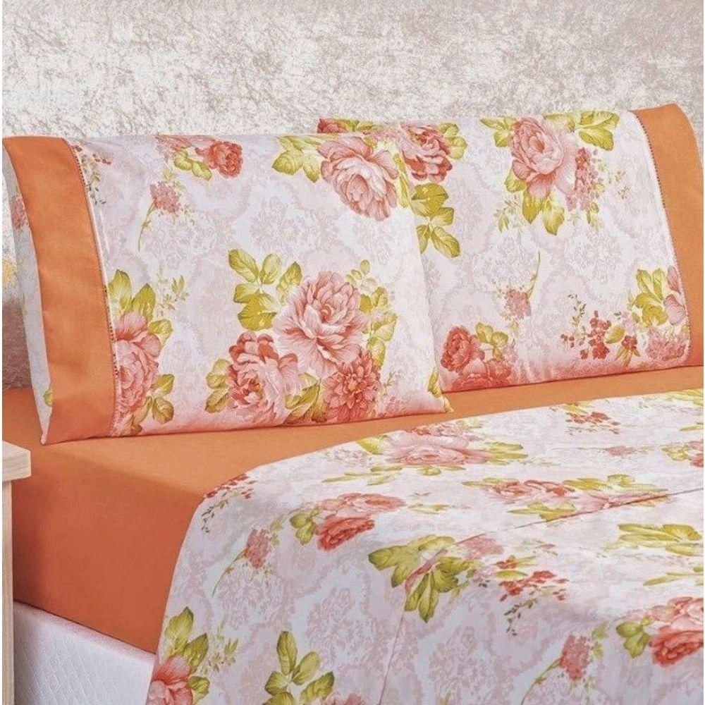 Jogo De Cama Estampado Micropercal 200 Fios Naturale Solteiro 03 Peças - Stella