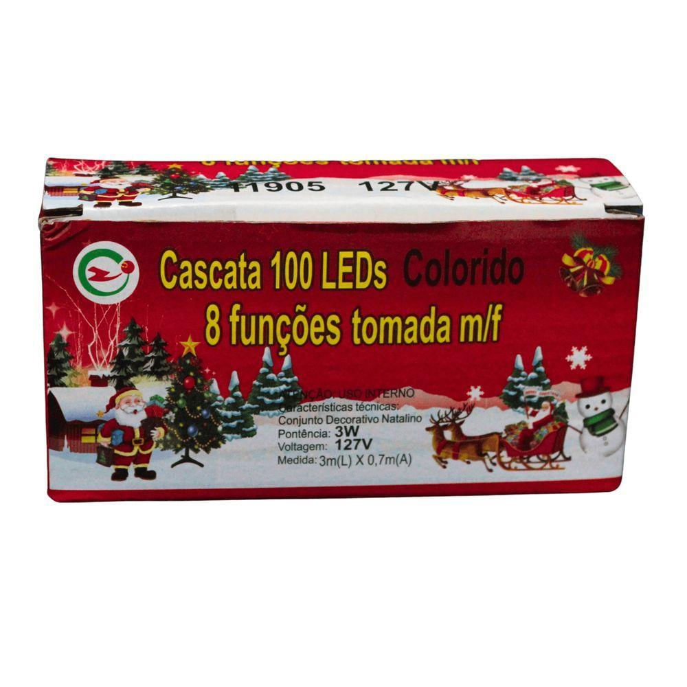 Cascata De Natal 100 Leds - 8 Funções - Chibrali - Led Colorido C- Fio Branco