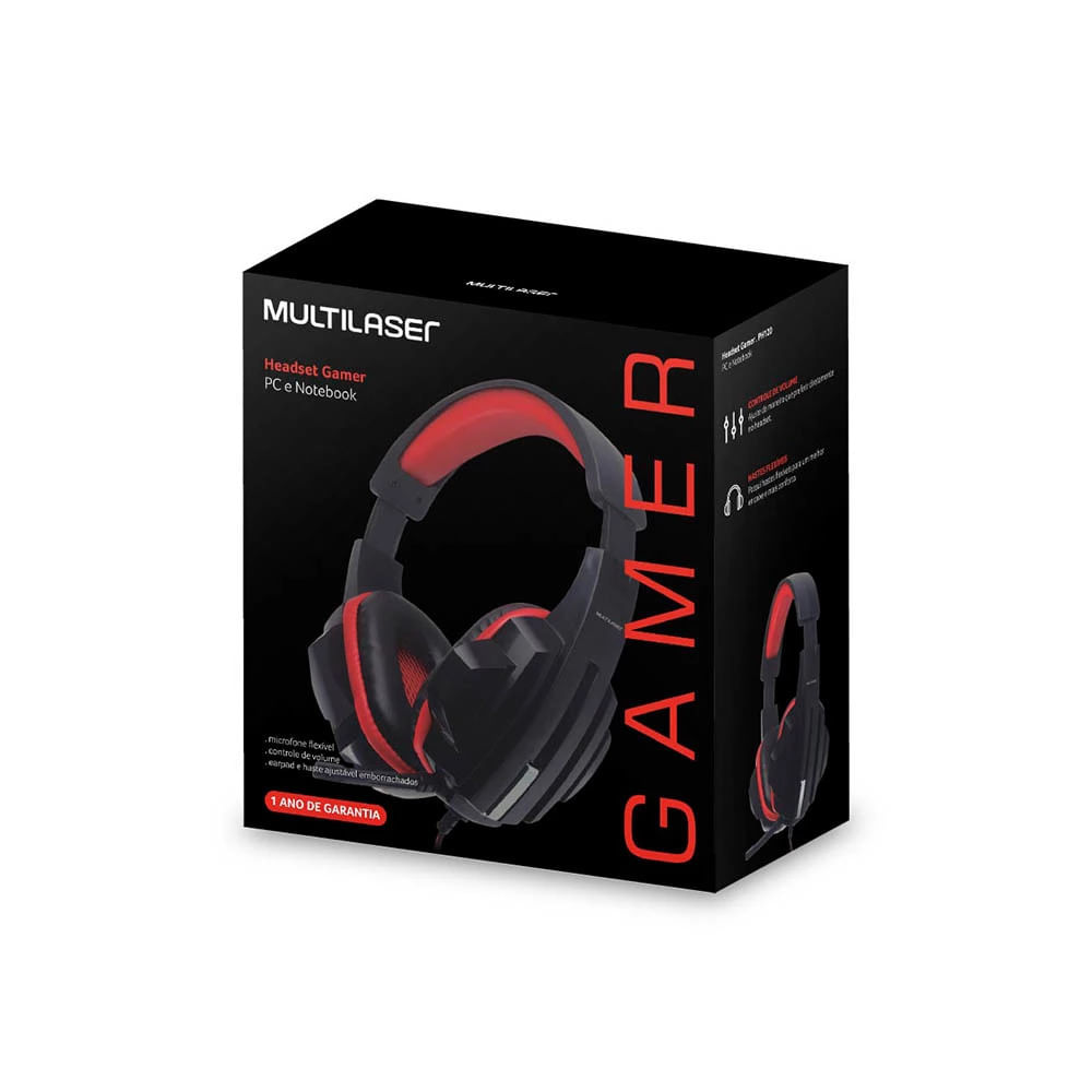 Headset Gamer Multilaser Conexão P2 Cabo de Nylon Preto e Vermelho Color Modelo PH120