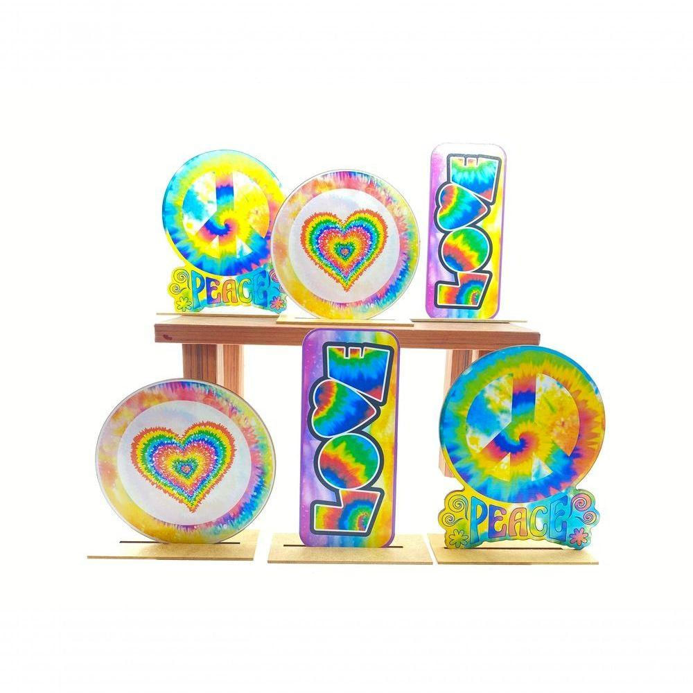 Kit Display De Mesa 6 Peças Para Festa Tie Dye Mdf