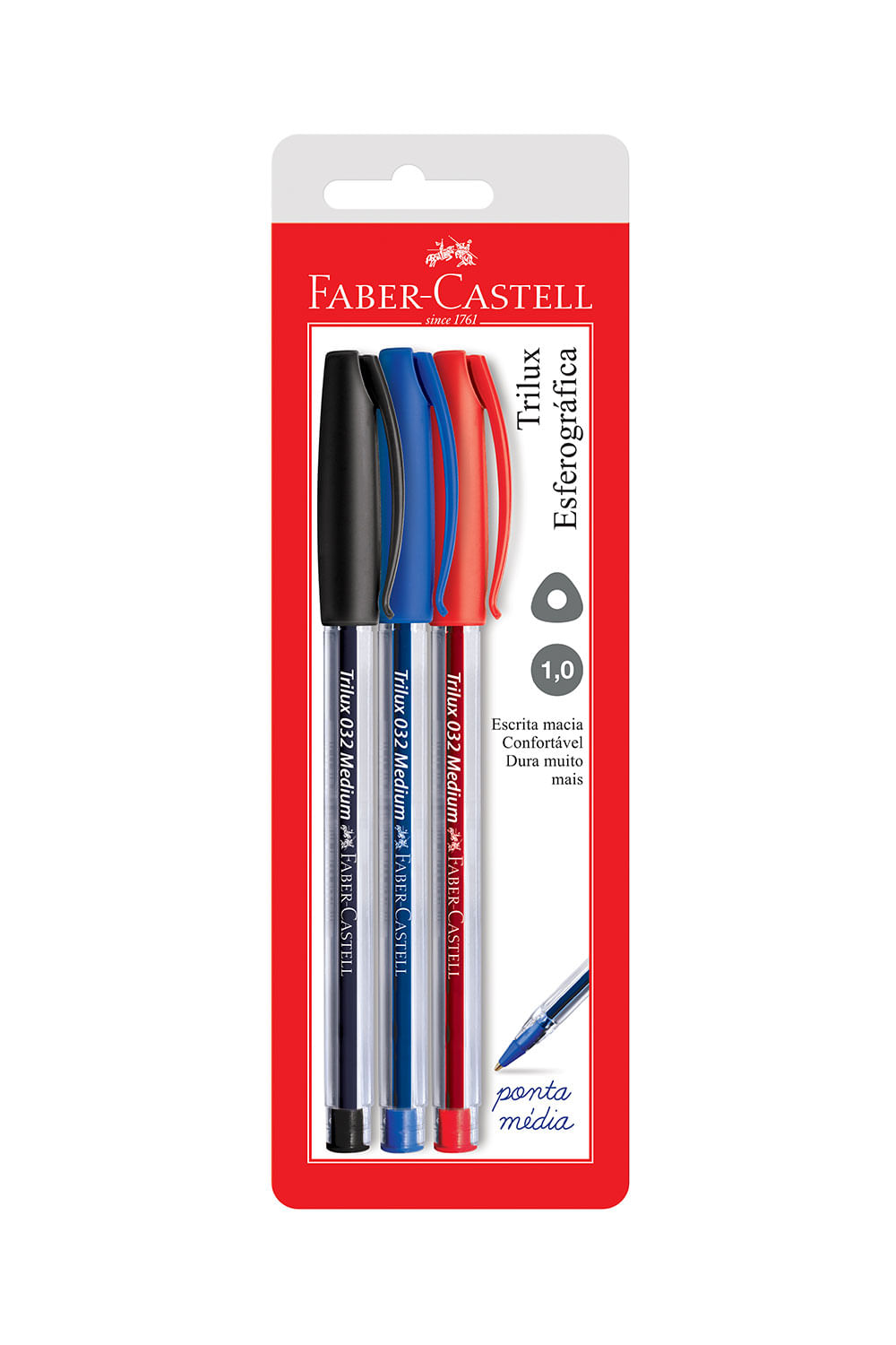 Caneta Esferográfica Faber-Castell Trilux 0.7mm Colors com 3 Unidades