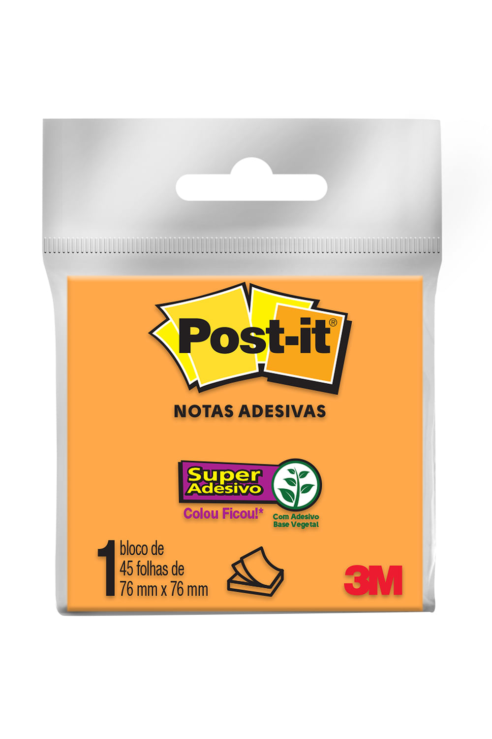 Bloco Adesivo Post It 3M Laranja 76x76mm 45 Folhas