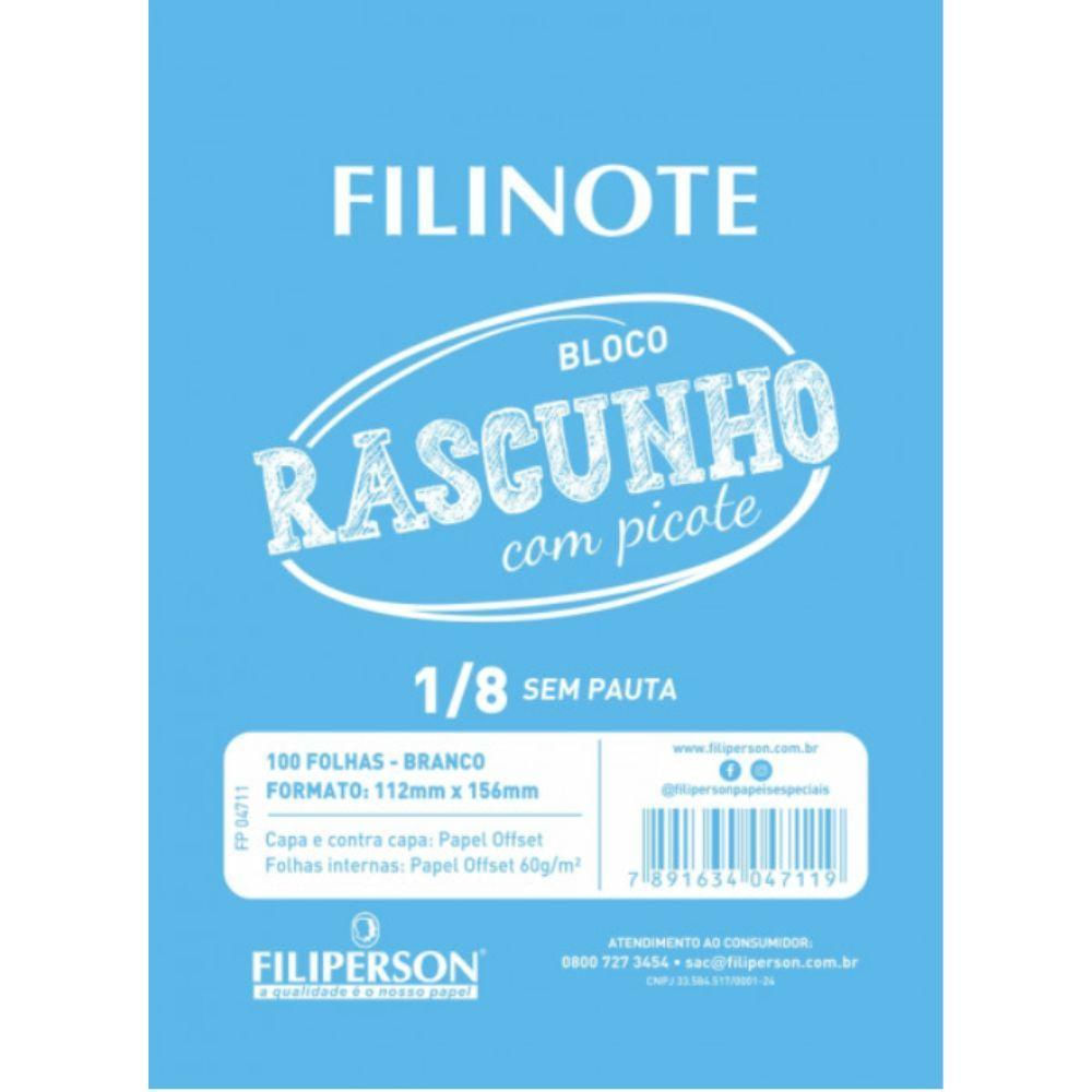 Bloco Rascunho Picote Liso Miolo Branco 100 Folhas 1-8 112x156mm Filiperson