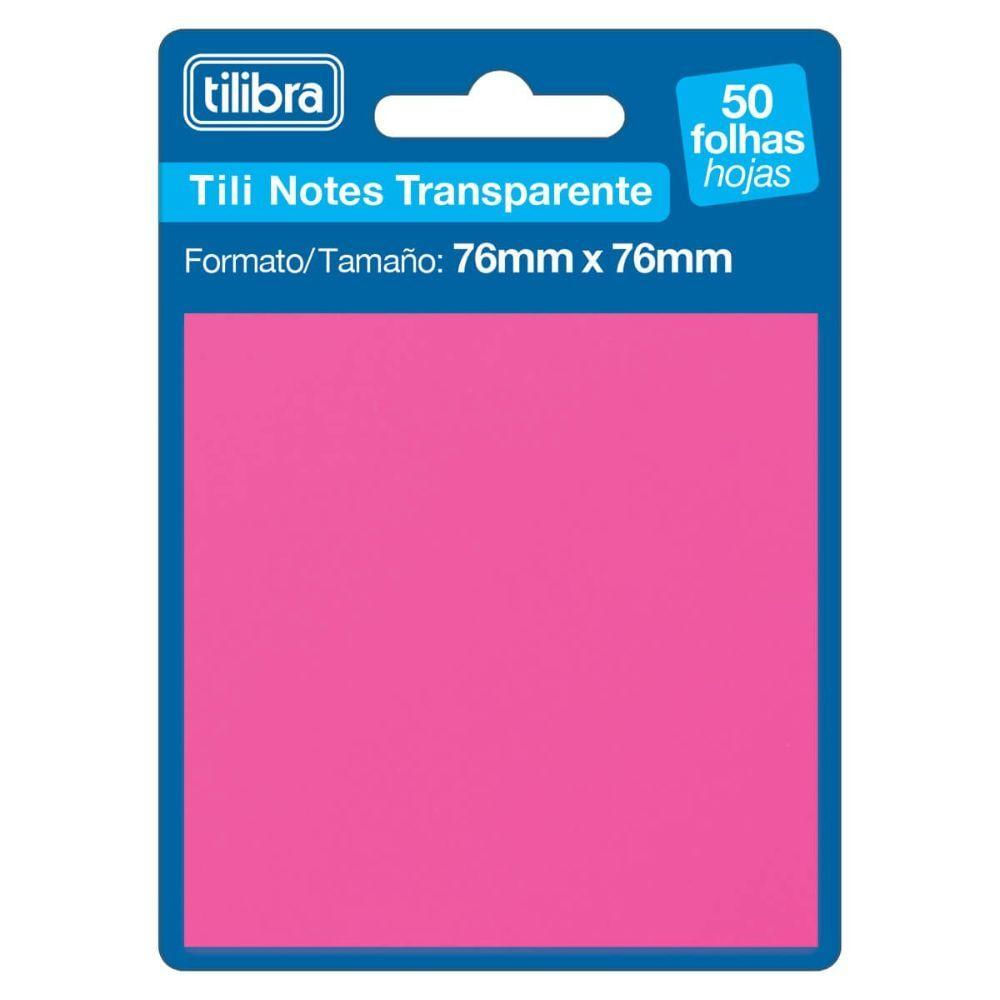 Bloco Adesivo Tili Notes Transparente 76x76mm 50 Folhas Tilibra Rosa