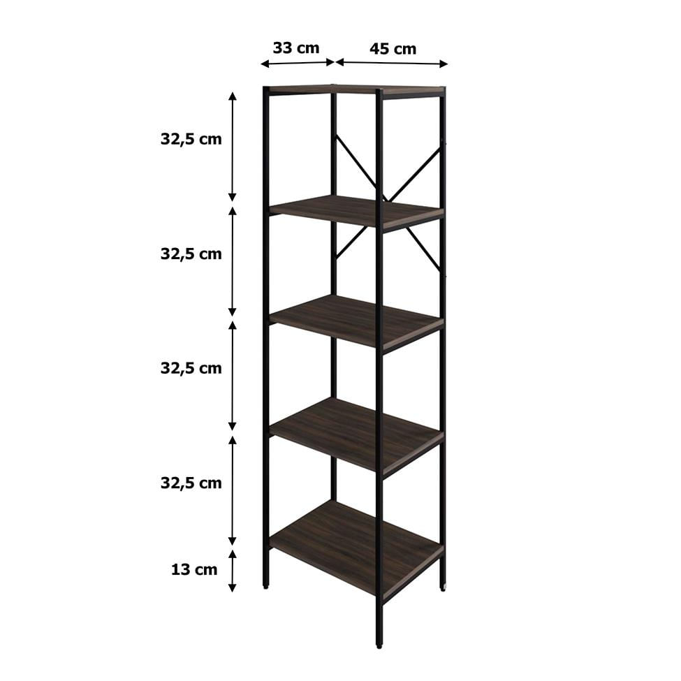 Estante com 5 Prateleiras Tub Nogal e Preta 45 cm